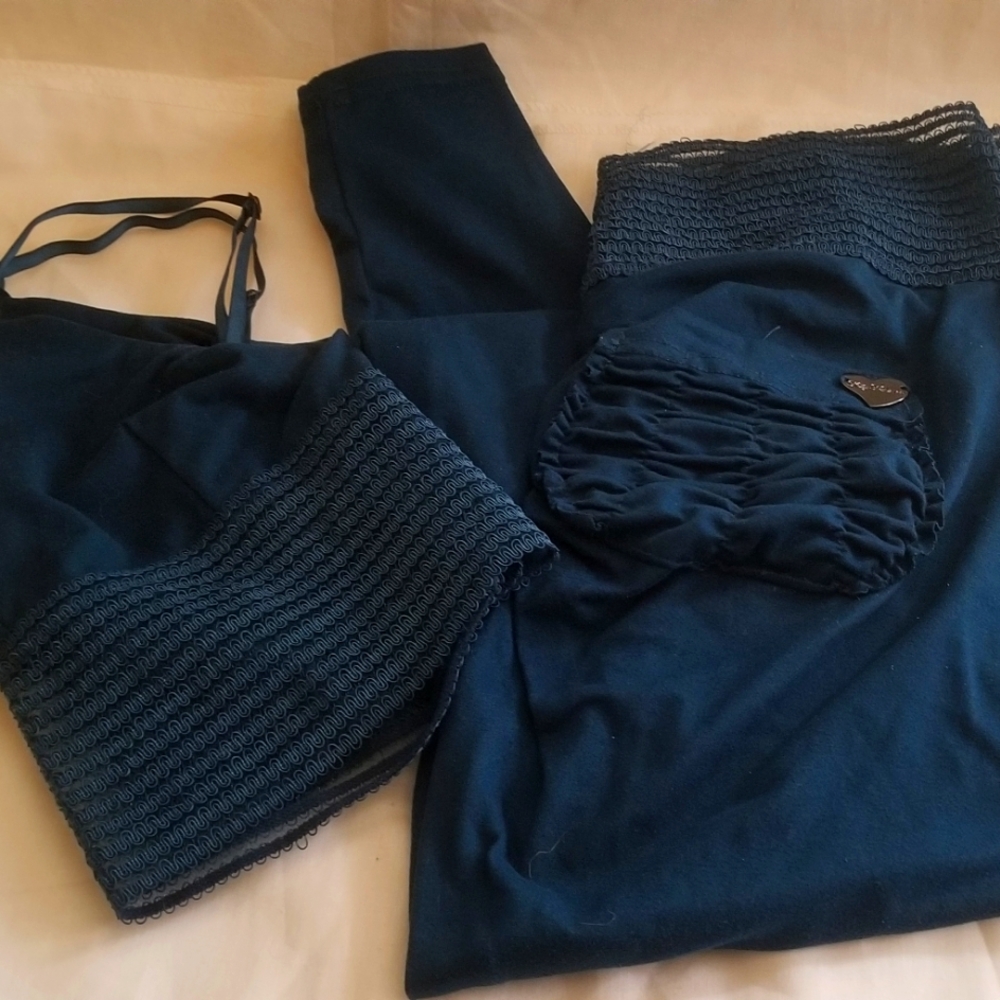 Cute Booty Lounge Lifestyle Basic Teal Leggings & Bralette Top Set Size S/M